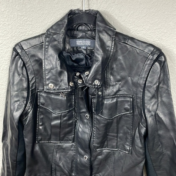 Kenneth Cole Reaction Faux Leather Vegan Moto Biker Jacket Black Sz M - Picture 3 of 14